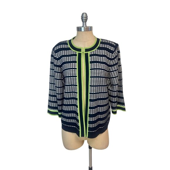 Ming Wang Navy White Acrylic Cardigan Jacket Large - Picture 1 of 5